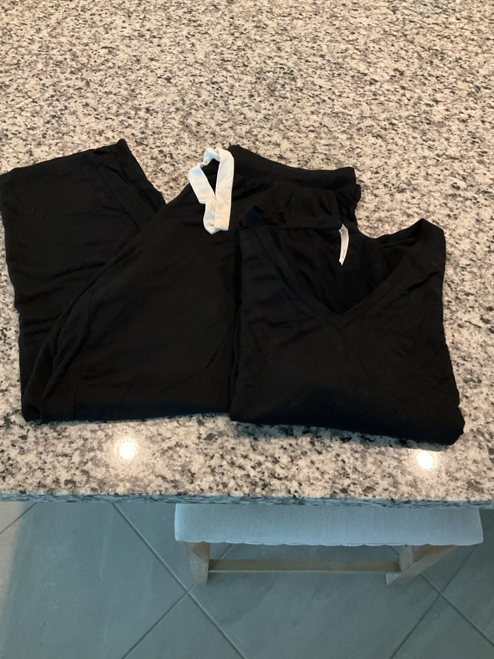 Soma Black V-Neck Pajama Set with White Drawstring